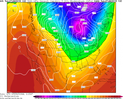 Tlak a 500 hPa k 27.01.2019 12 UTC