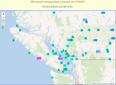 Minima 31.01.2019 okoli Vancouver