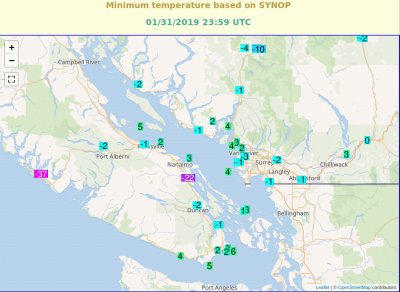 Minima 31.01.2019 okoli Vancouver B